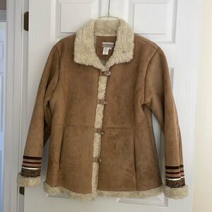 Coldwater Creek Faux Sheepskin Jacket with Embroidery